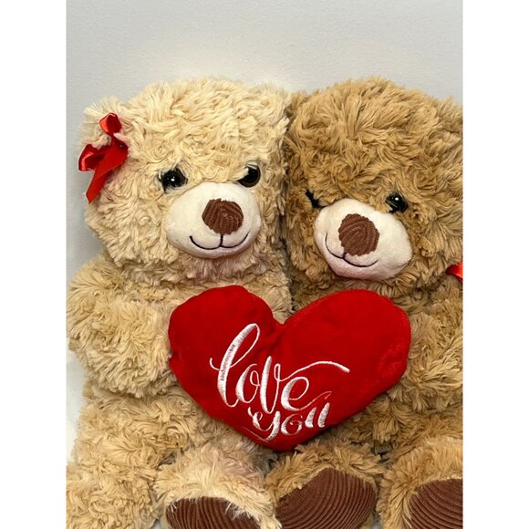 Valentine Teddy Bears Holding Heart Love You Couple Plush 12 Inch Stuffed Animal - Picture 2 of 13